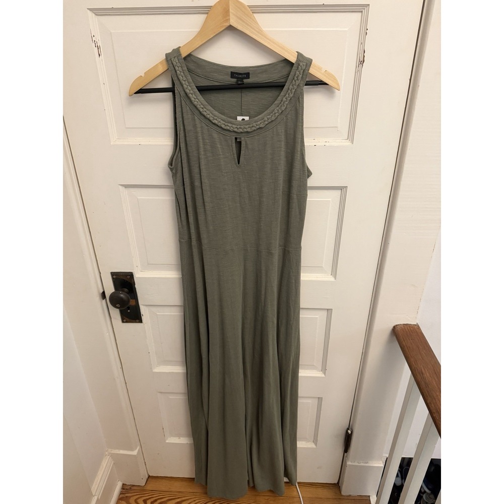 Talbots Women's Green Keyhole Maxi Dress Braided Neck Sleeveless Size Small New